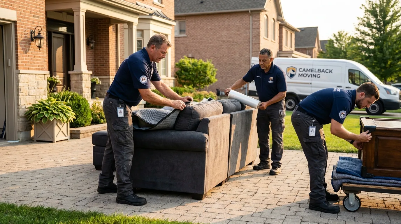 Large estate moving crew wrapping furniture in Dryden, NY